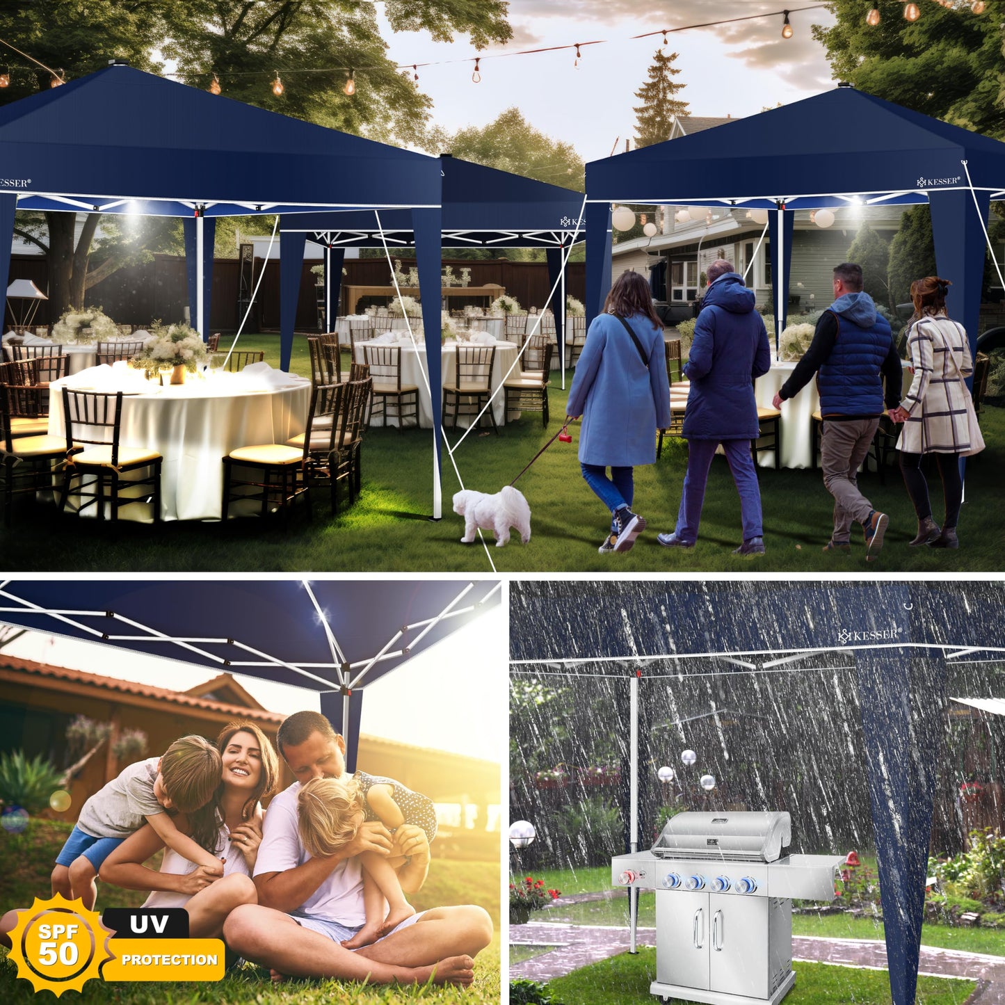 KESSER® Folding Gazebo 3 x 3 m with LED Lighting, Pop-Up Garden Gazebo, Height Adjustable, Stable, Waterproof, Winterproof, Party Tent, Marquee, UV Protection 50+, Includes Remote Control and Bag