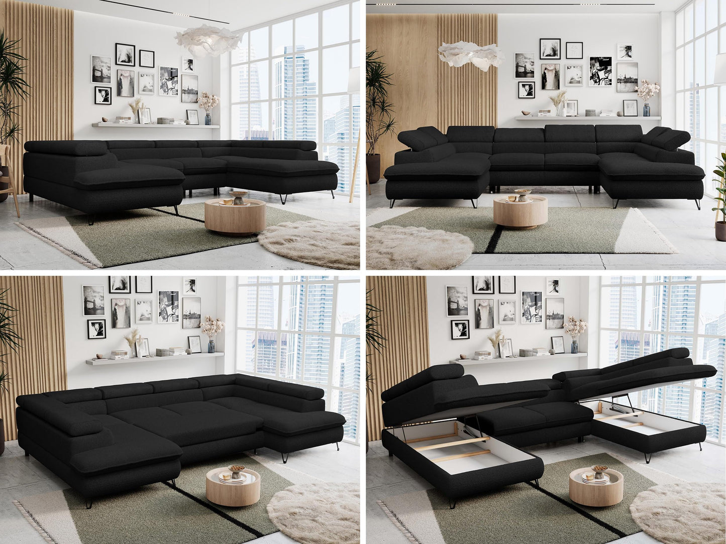 MKS MEBLE Sofa U-Form Schwarz