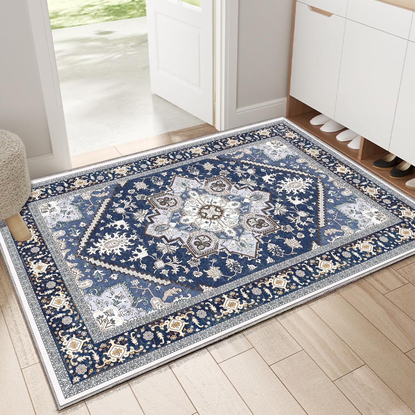 OPPODREAM Soft Area Rugs 4x6, Low-Pile Washable Rugs 4x6 with Non Slip Backing, Faux Cashmere 4 x 6 Throw Carpet, Purple