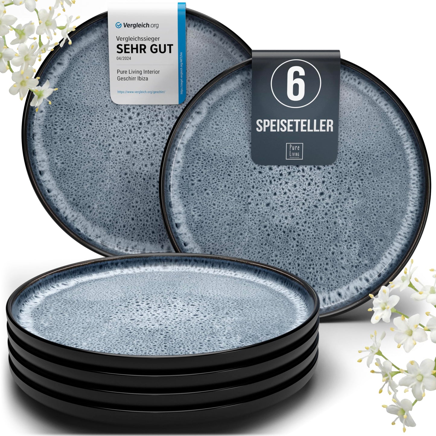 Pure Living Ibiza Stoneware Crockery Set for 12 People, 36-Piece Mediterranean Stoneware Tableware Set, ‘Very Good’ in Test, Bowl and Plate Set, Dinner Service for 12 People, Petrol