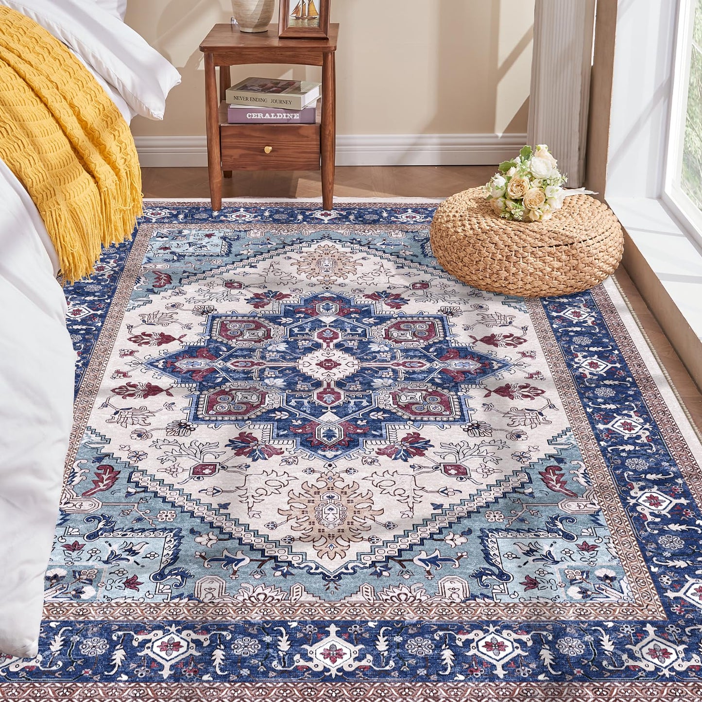 OPPODREAM Soft Area Rugs 4x6, Low-Pile Washable Rugs 4x6 with Non Slip Backing, Faux Cashmere 4 x 6 Throw Carpet, Purple