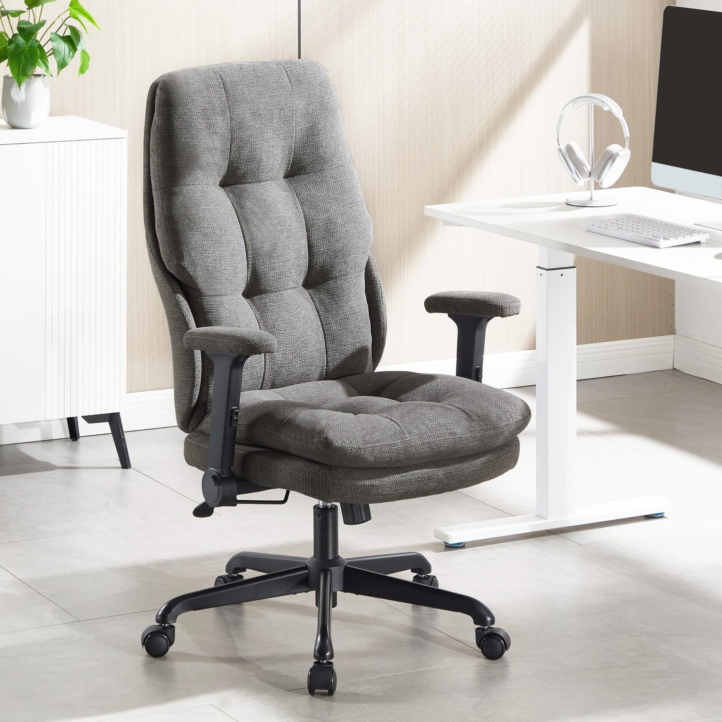 Fizzin Ergonomic Office Chair Office Executive Chair with High Back and Double Cushion Armrests, Reversible, Height-Adjustable Computer Chair (Beige)