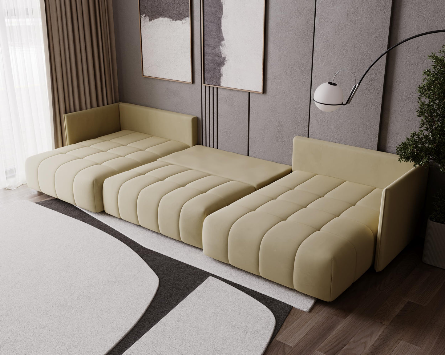 U-Shape Corner Sofa Gona U with Sleep Function - Large Sofa Bed 346 × 188 cm - Sofa with Bed Box - T30 Foam - Automatic Folding Function, Easily Extendable - Monolith 97 (Graphite)