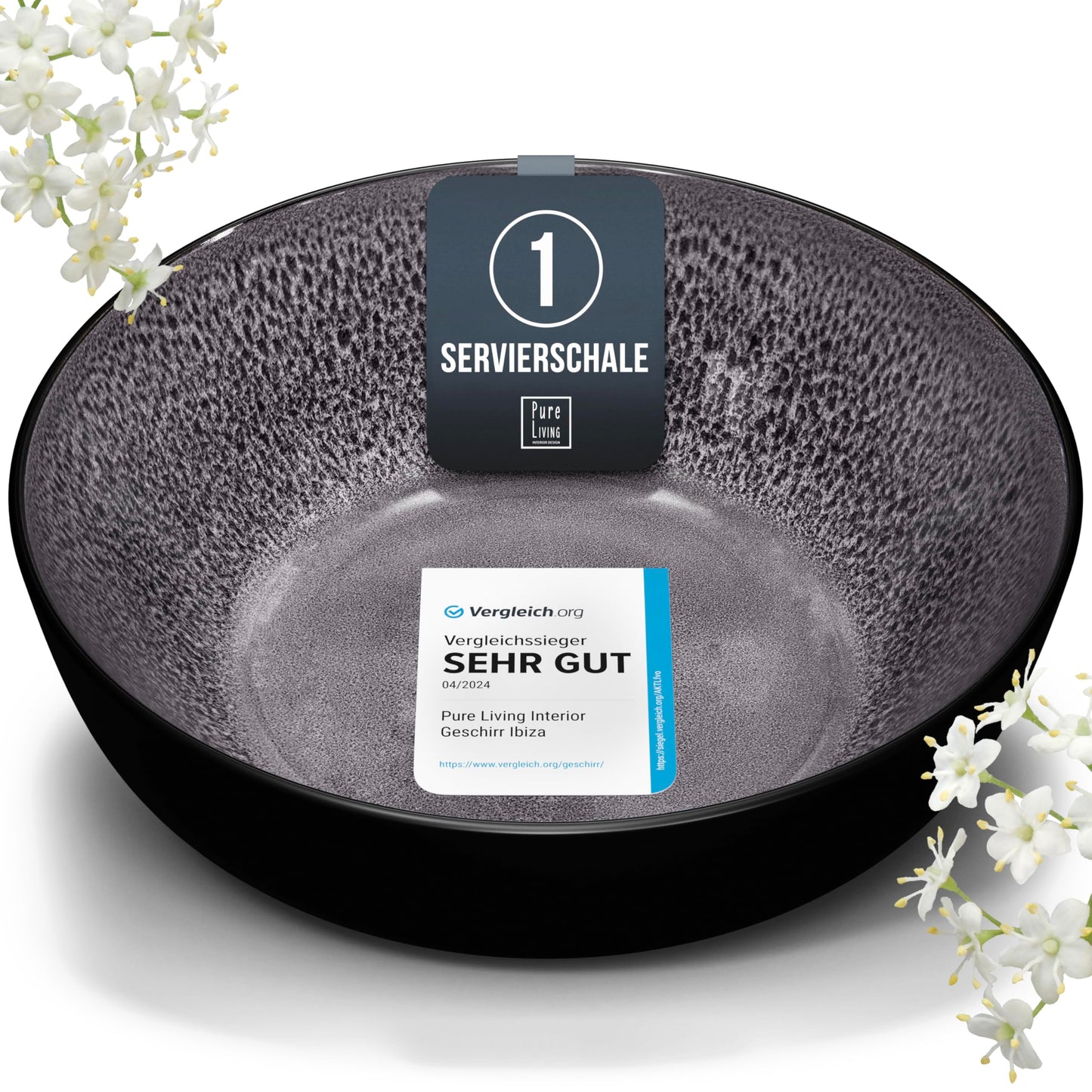 Ibiza Stoneware Crockery Set for 12 People, 48 Pieces, Test Winner, Dreamlike Mediterranean Stoneware Crockery Set, Bowl and Plate Set, Dinner Service for 12 People, Pure Living Crockery Sets in Deep