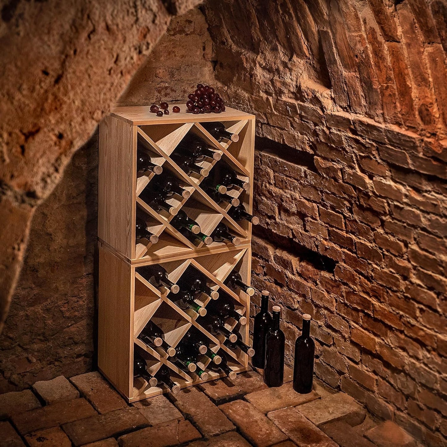 KADAX Wooden Wine Rack, 52 x 25.5 x 104 cm, Large Bottle Rack for Many Wine Bottles, Stackable Wine Stand, Shelf for Bottles, Rustic Wine Cabinet, Sturdy, Space-Saving, Made in EU