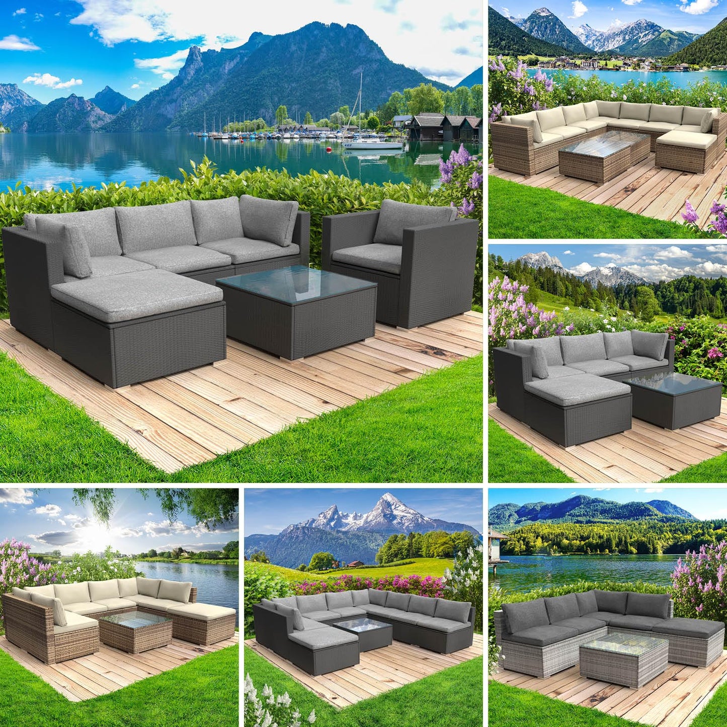 BRAST® Gartenmöbel Lounge Set | 4-5 Personen viele Modelle & Farben | inkl. extra Dicke Kissen | TÜV geprüft | Outdoor Loungemöbel Sitzgruppe Essgruppe Garnitur | Harmony Schwarz