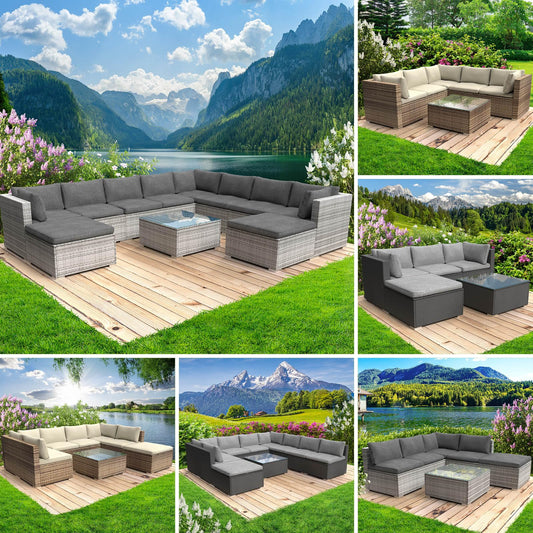 BRAST® Gartenmöbel Lounge Set XXL | 8-12 Personen viele Modelle & Farben | inkl. extra Dicke Kissen | TÜV geprüft | Outdoor Loungemöbel Sitzgruppe Essgruppe Garnitur | Dreams Grau