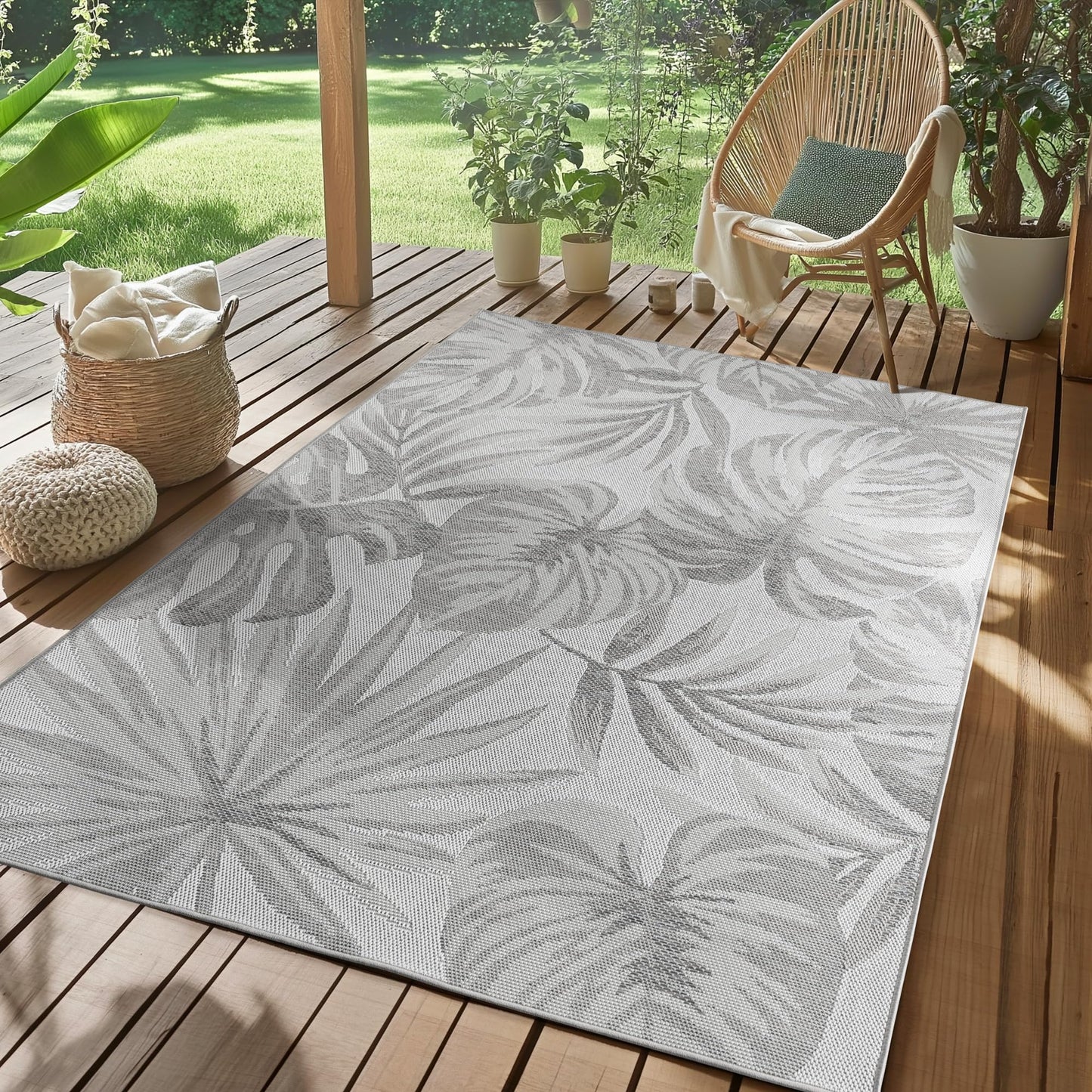 SIMPEX Outdoor Teppich Wetterfest Beige 140x200 cm, UV-beständig, ideal für Küche, Balkon, Terrasse, Garten Wohnzimmer Esszimmer, Skandinavisches Boho-Design, Pfelgeleicht
