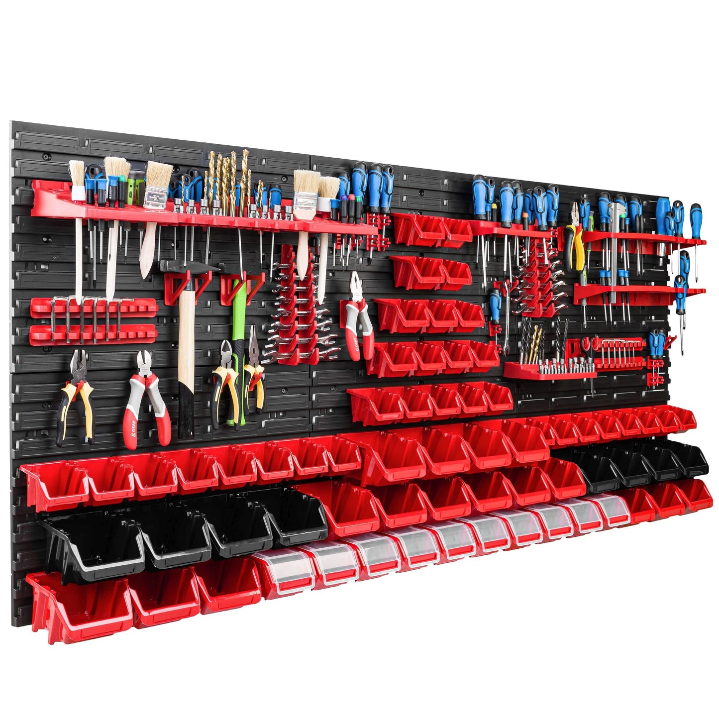 Storage System Workshop Shelving | 172 x 78 cm | Pack of 78 | Wall Shelf with Tool Holders and Stacking Boxes - Wall Plates Extra Strong Shed Shelf Warehouse Wall Storage Shelf Garage Shelf