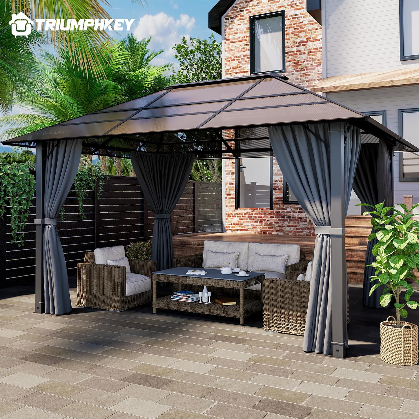 Gazebo 3 x 3 Waterproof Stable Winterproof Aluminium Garden Gazebo with Fixed Roof Protection UV Suitable for Outdoor Scenes Grey