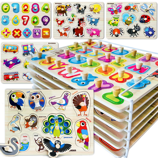 QUOKKA Steckpuzzle Holz ab 1 2 Jahre - 6 Set Spielzeug Puzzle ab 2 3 Jahre - ABC Lernspiele für Kinder - Geschenk für Baby Mädchen and Junge