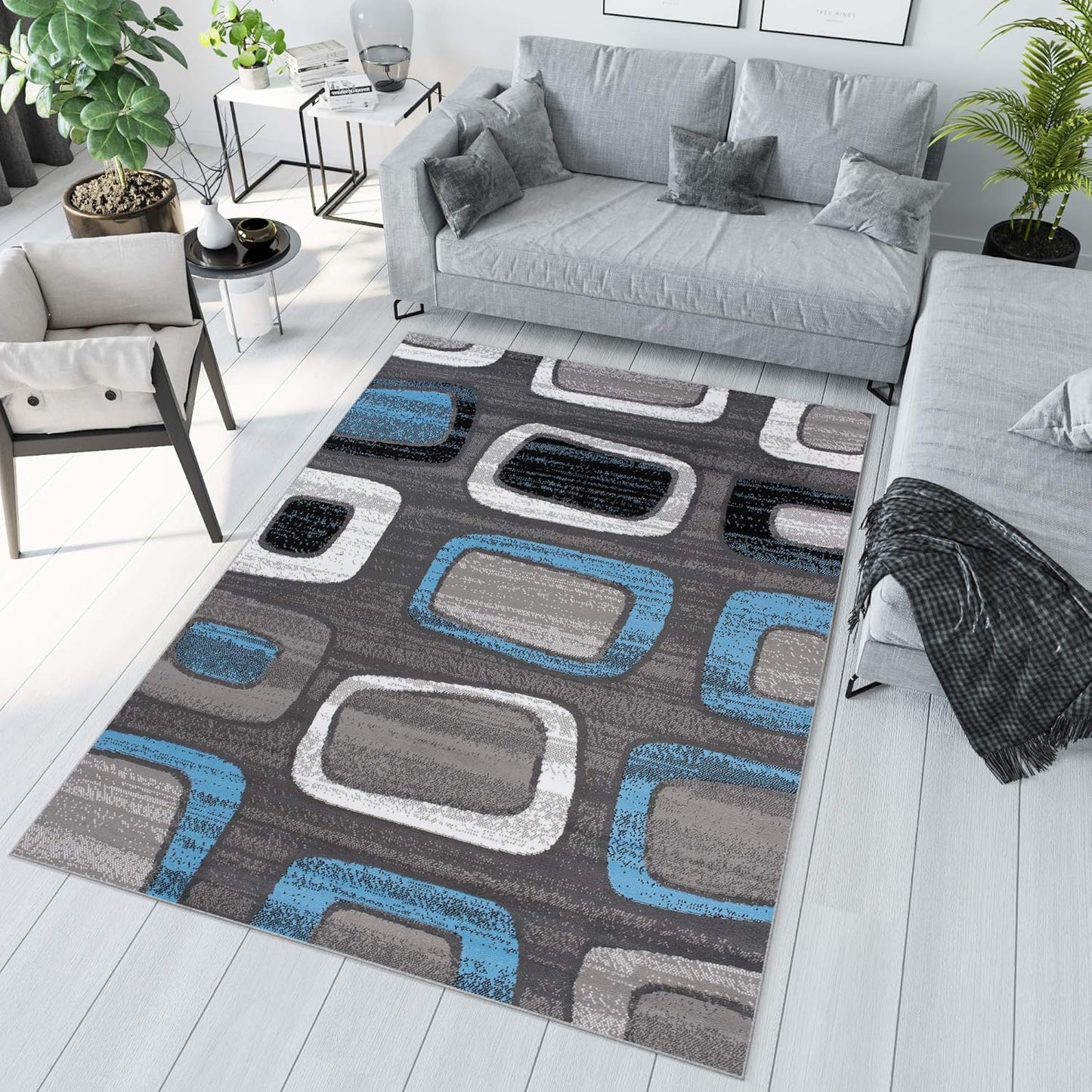 TAPISO Maya Kollektion Teppich Kurzflor Modern Grau Weiß Dunkelgrau Schwarz Blau Meliert Figuren Design Wohnzimmer Schlafzimmer Jugendzimmer ÖKOTEX 120 x 170 cm