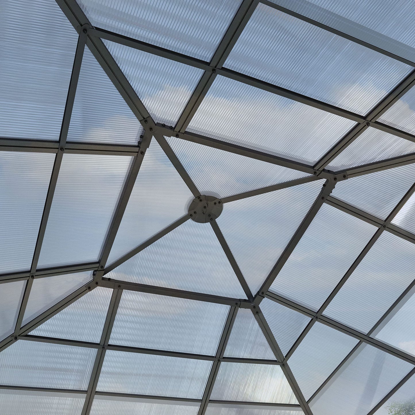 Toolport Garden Gazebo, 3 x 4 m, Waterproof, Aluminium, Deluxe, Polycarbonate Roof Approx. 8 mm, Gazebo with 4 Side Panels, Party Tent, Grey, 9 x 9 cm Profile