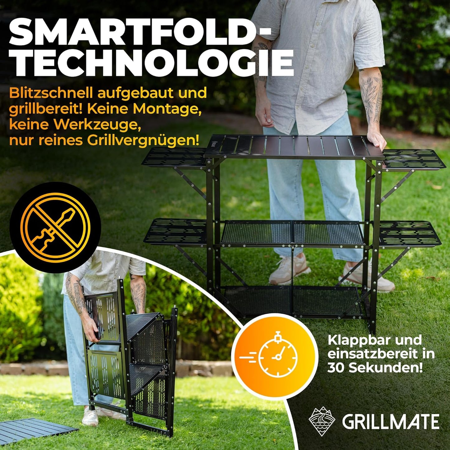 Outdoor Weatherproof Foldable Barbecue Side Table, Table for Barbecue, Balcony, Camping, Garden, Camping Kitchen Foldable Made of Aluminium, Rust-Resistant [50 kg Load Capacity] Includes