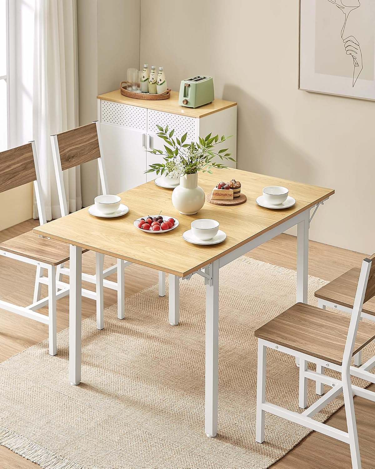 VASAGLE Dining Table Folding Kitchen Table 2-4 Seater Small Space Vintage Brown Ink Black KDT077B01