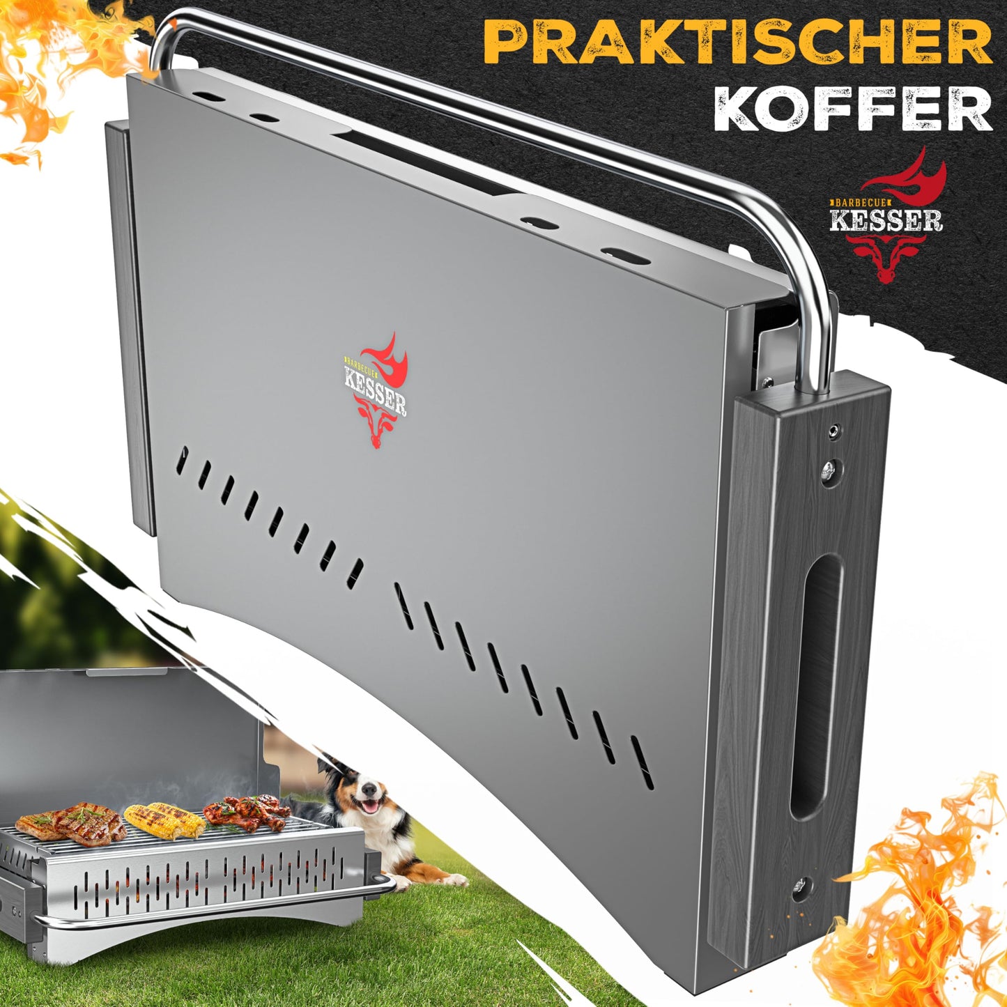 KESSER® Folding Barbecue Portable Camping Grill with Frame, Charcoal Grill Made of Powder-Coated Steel Including Grill Grate, Grill Mat & Carry Bag, Foldable BBQ Ideal for Camping, Picnic & Fishing