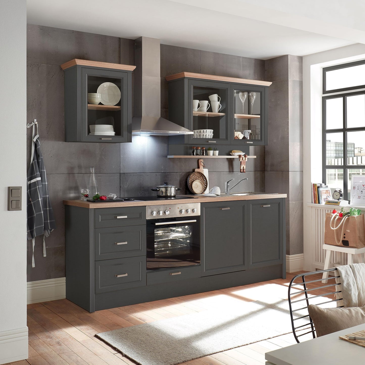 Jasmin Modern Kitchen Unit without Electrical Appliances in Light Pine Artisan Oak Look - Spacious Fitted Kitchen in Country House Style - 344 x 228 x 60 cm (W x H x D)