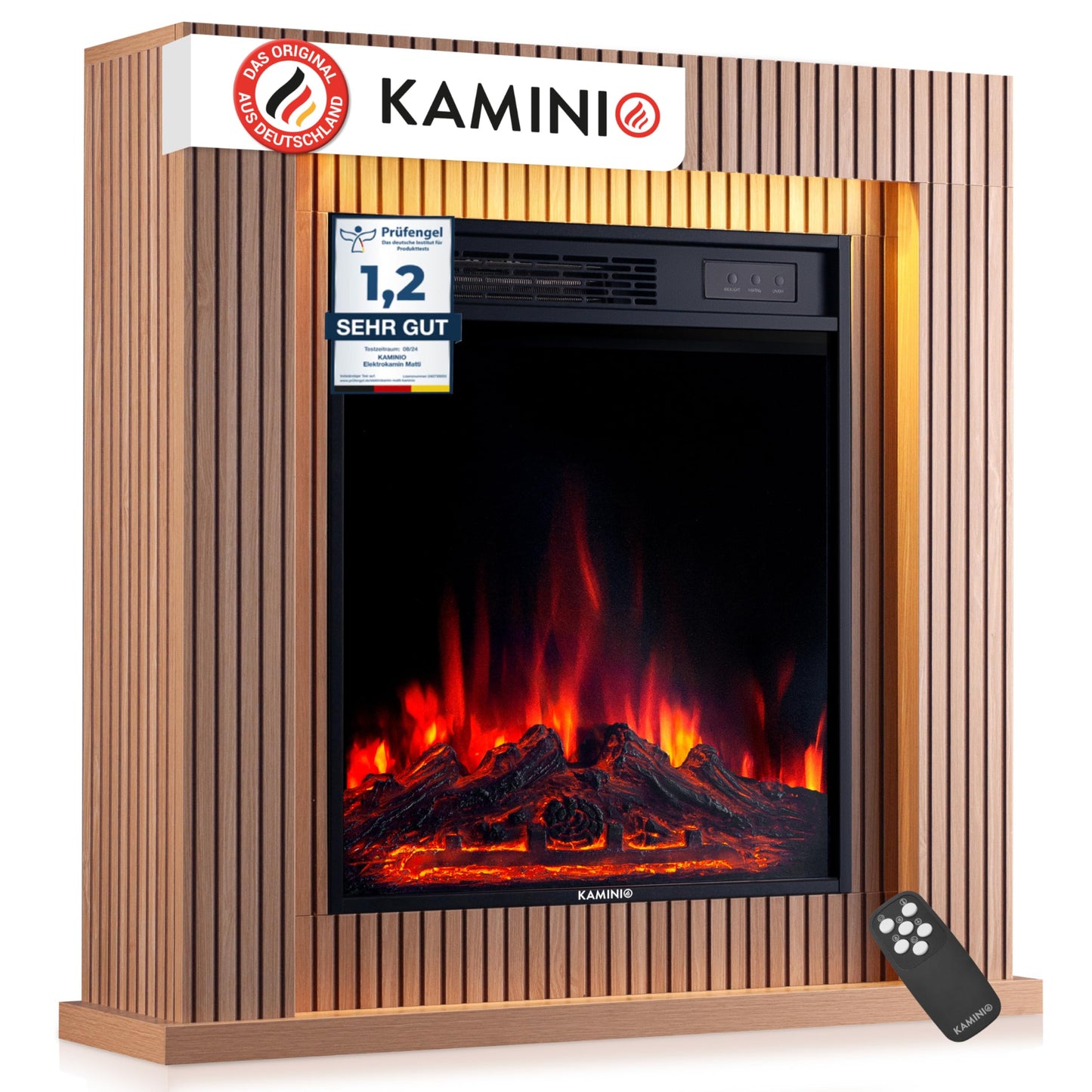 Matti Electric Fireplace with Heater, 3D Flame Effect, LED Ambient Light, Remote Control, 32 Inches (81 cm) (Oak)