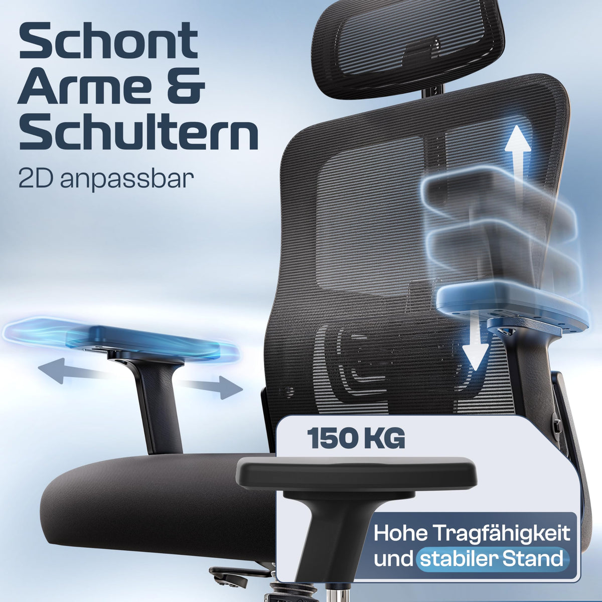 CLOUVOU BrightSeat Ergonomic Office Chair [Test Winner] Desk Chair 100% Individually Adjustable Office Chair & Gaming Chair Computer Chair Home Office Chair Ergonomic Swivel Chair 150 kg