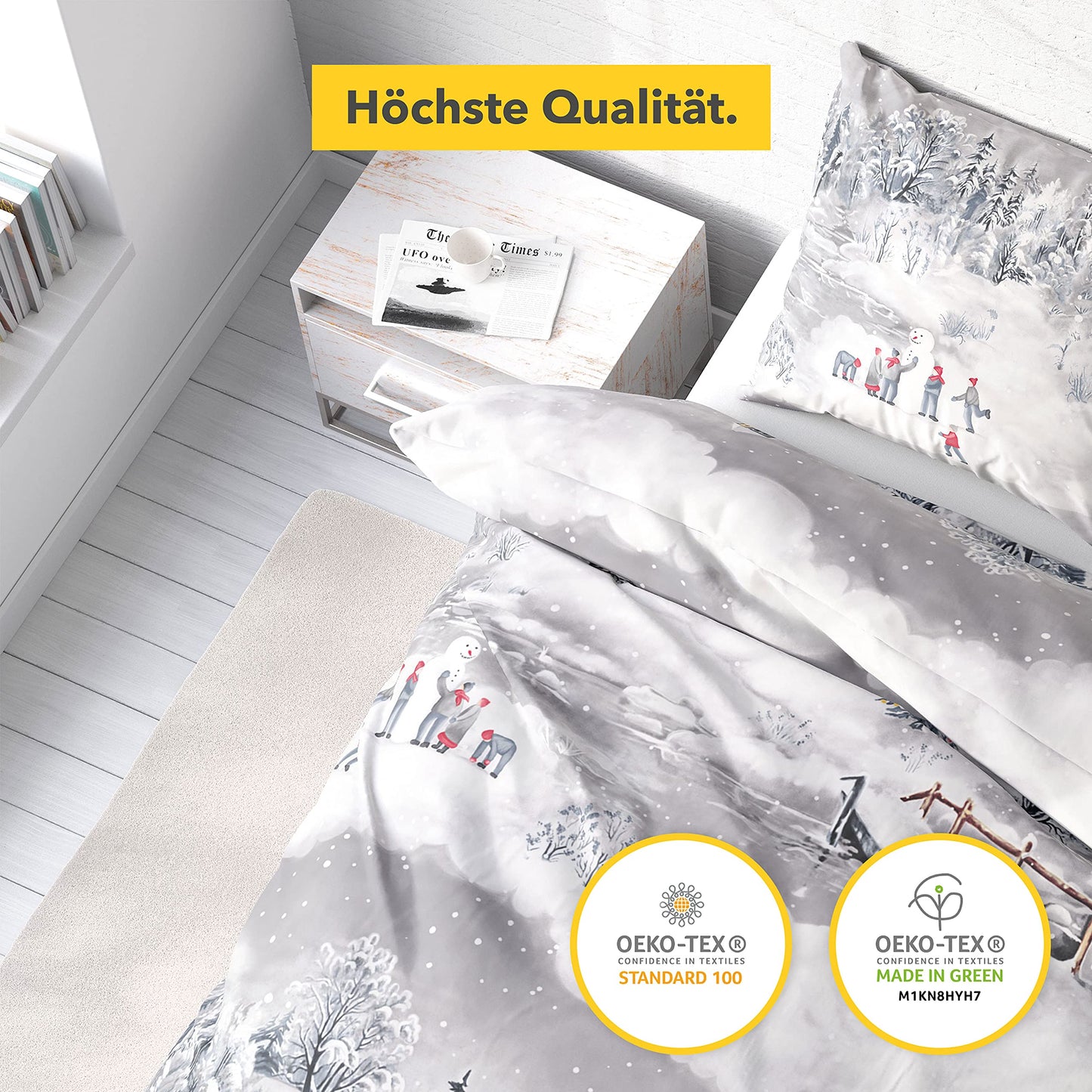 Träumschön Flannelette Bed Linen 135 x 200 cm 2-Piece Cuddly Bed Linen Snow Landscape 100% Cotton Ideal for Winter, 135 x 200 cm