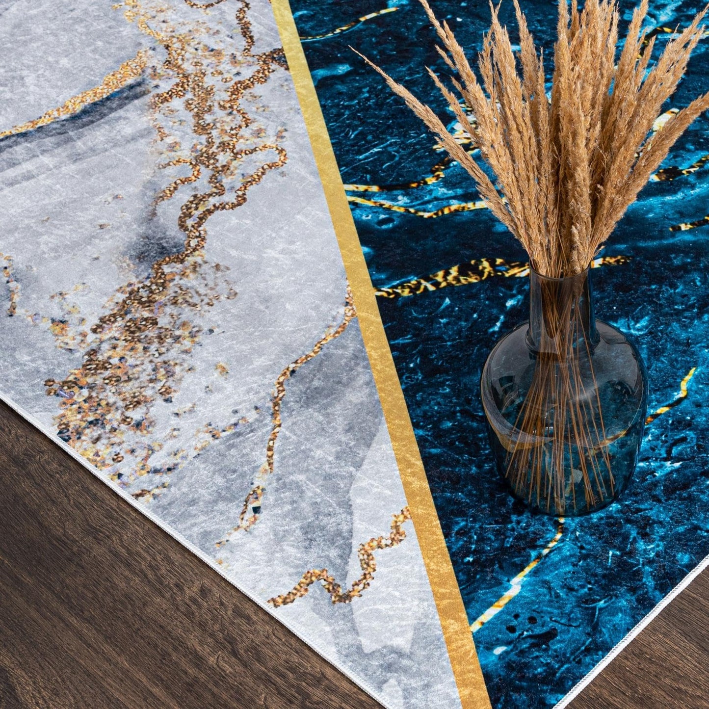 Mazovia Modern Teppich - Kurzflor Waschbar - Weich Teppich für Wohnzimmer, Schlafzimmer, Esszimmer – Teppiche Marmor Abstrakt Muster - Schwarz Gold 160 x 230 cm