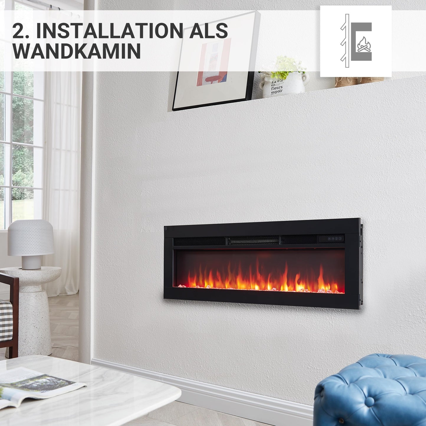 BALDERIA Elektrokamin Agnes 36" | 3in1 Elektrischer Stand-, Wand- oder Einbaukamin mit 3D-Flammeneffekt | Elektro Heizung 1800W | Kamin mit Fernbedienung, Startsteuerung, Timer & Thermostat | Schwarz