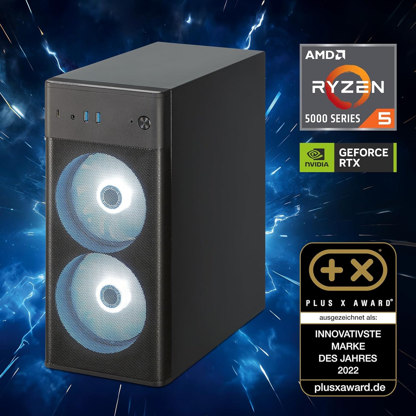 ERAZER Recon E45 Gaming PC (Ryzen 5 5500F, 16GB DDR4 RAM, 1TB SSD, Geforce RTX 3050 8GB GDDR6, Windows 11 Home)