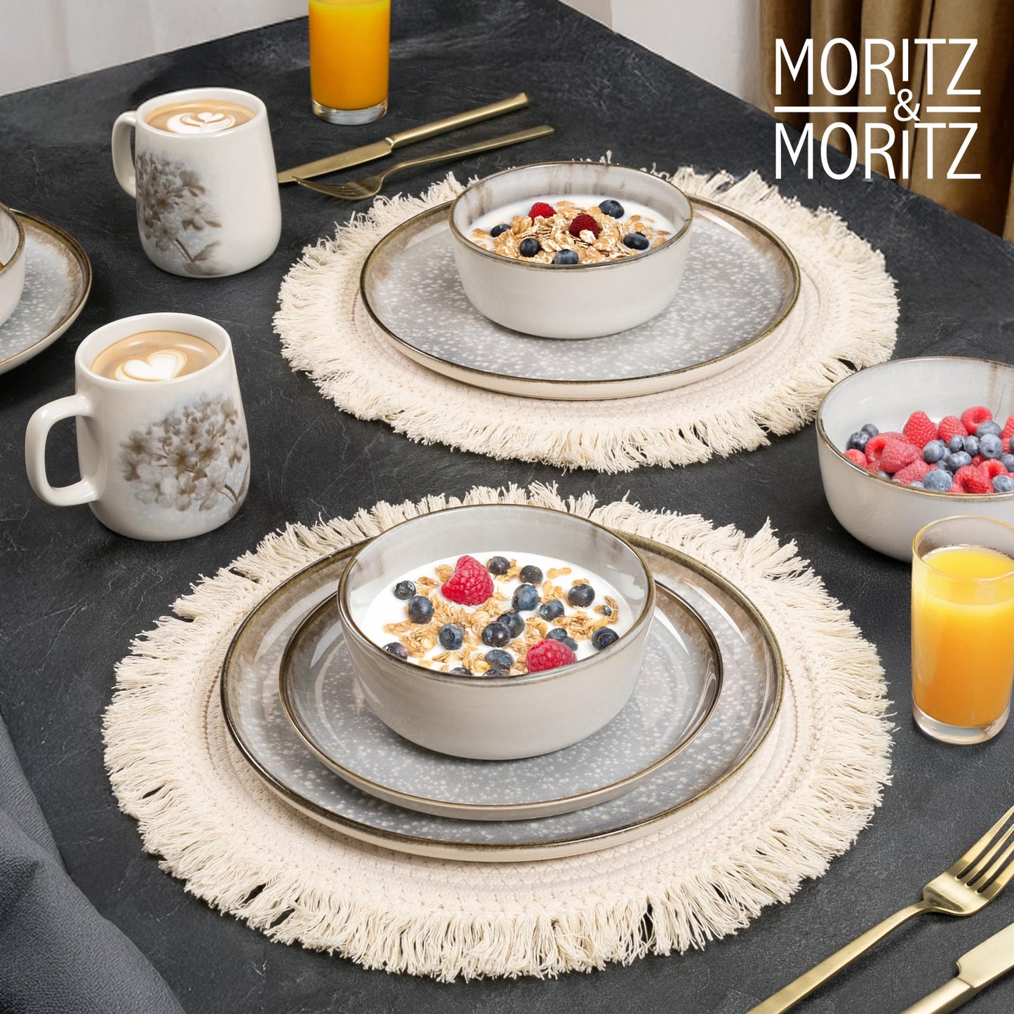 Moritz & Moritz BLOSSOM 18-Piece Crockery Set for 6 People, Elegant Plate Set Made of High-Quality Porcelain with Floral Design, Crockery Set of 6 x Dinner Plates, 6 x Dessert Plates, 6 x Soup Plates