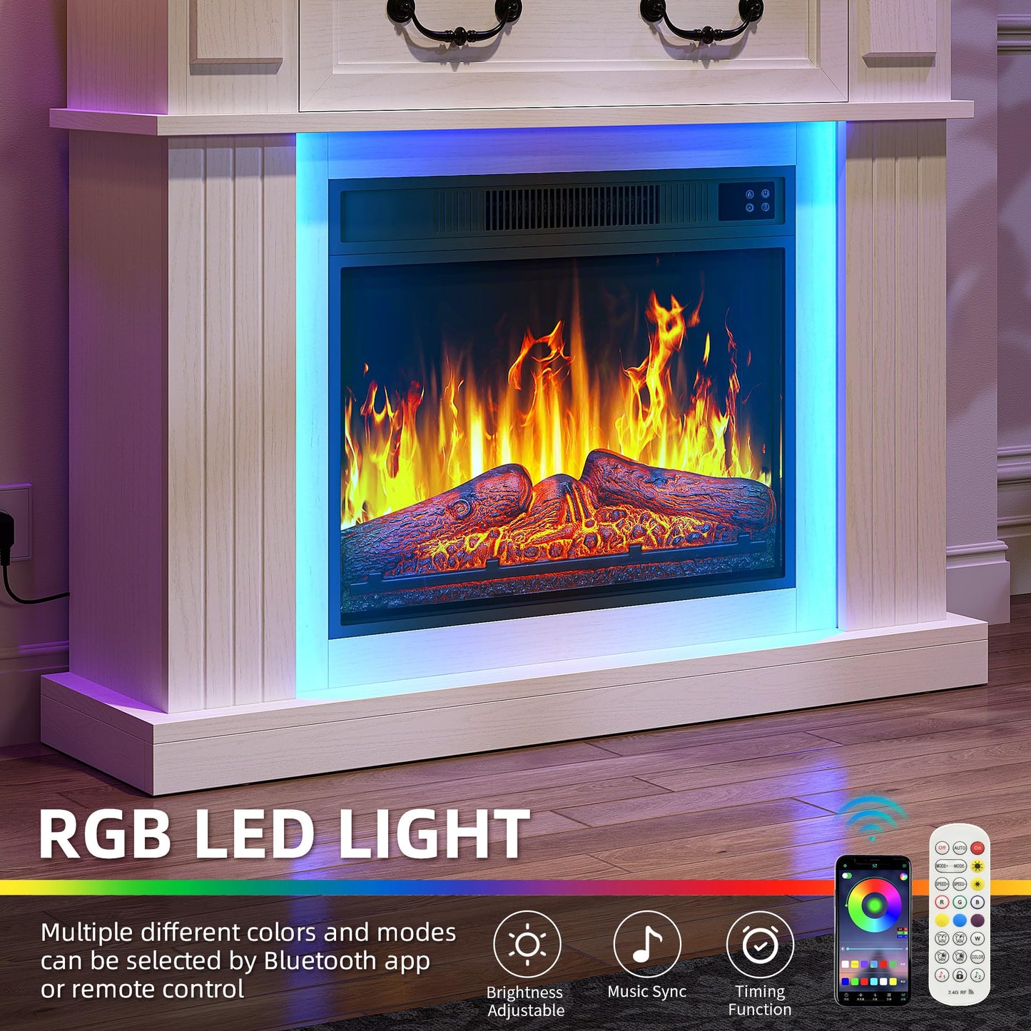 YITAHOME Electric Fireplace, 23 Inch Realistic 3D Flame Effect, Heat-Free Standing Electric Fireplace with Timer and 24-Colour LED Light Strip and Remote Control