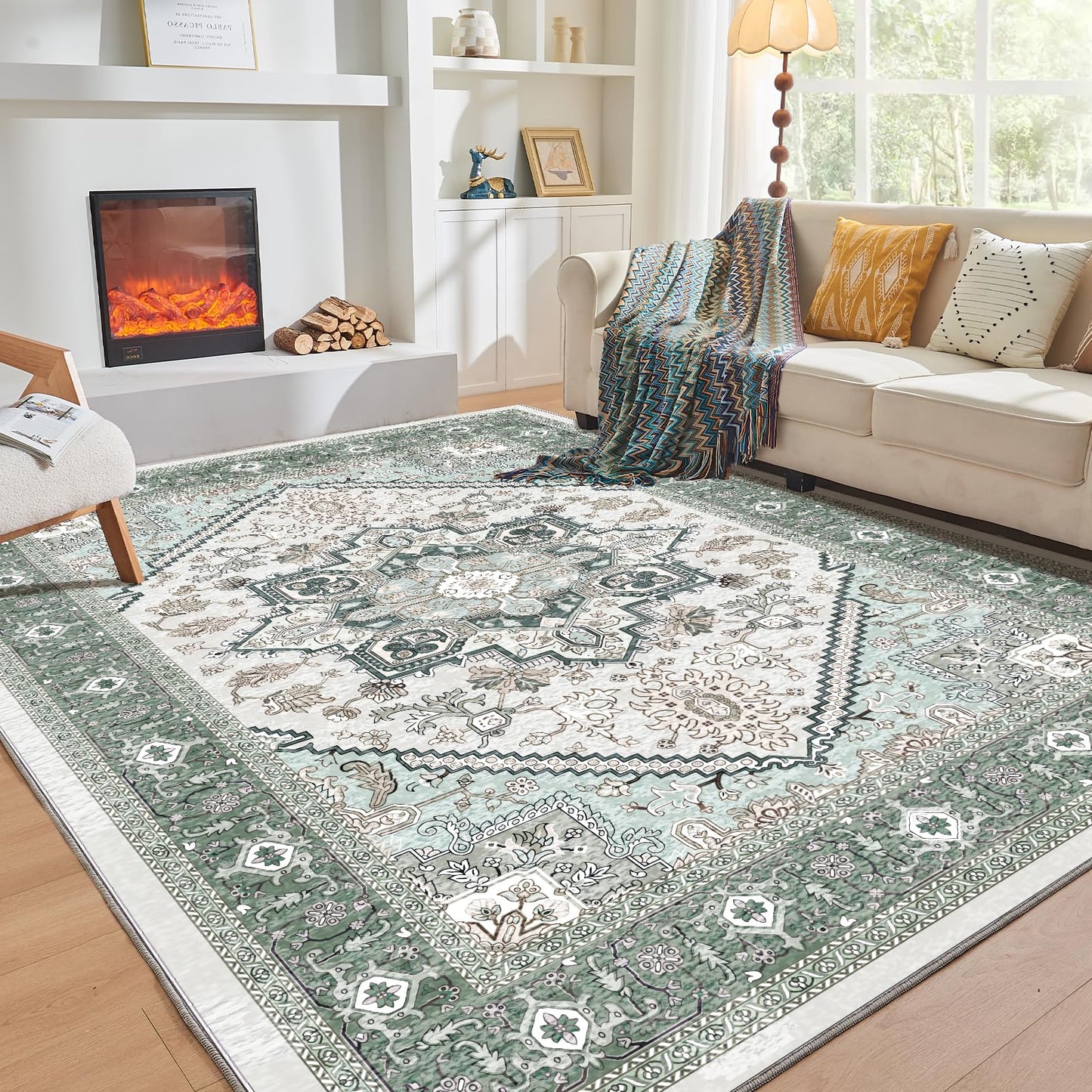 OPPODREAM Soft Area Rugs 4x6, Low-Pile Washable Rugs 4x6 with Non Slip Backing, Faux Cashmere 4 x 6 Throw Carpet, Purple