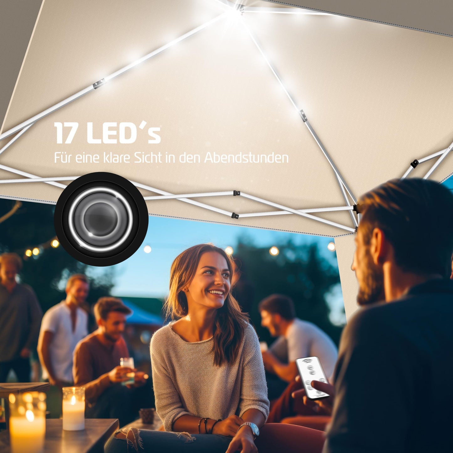 KESSER® Folding Gazebo 3 x 3 m with LED Lighting, Pop-Up Garden Gazebo, Height Adjustable, Stable, Waterproof, Winterproof, Party Tent, Marquee, UV Protection 50+, Includes Remote Control and Bag