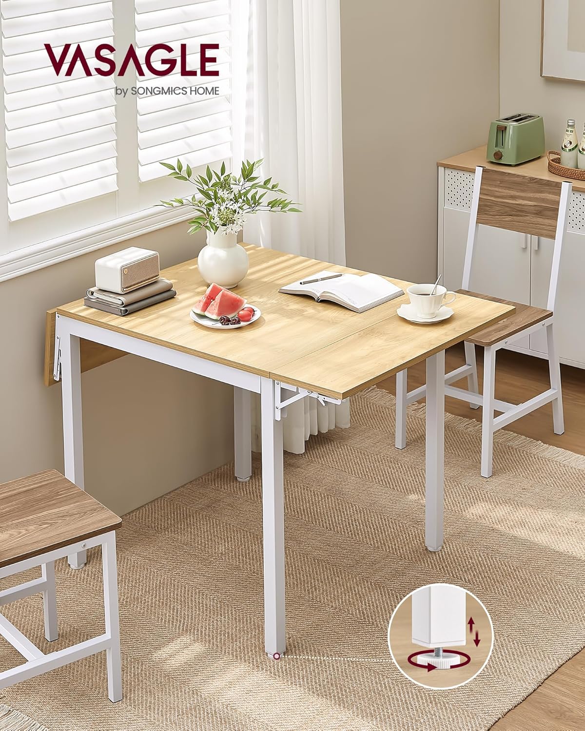 VASAGLE Dining Table Folding Kitchen Table 2-4 Seater Small Space Vintage Brown Ink Black KDT077B01