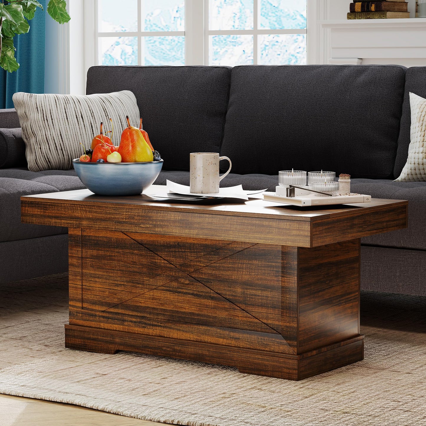 Lvifur Coffee Table with Storage Space for Living Room Table, 55 x 100 x 46 cm, Living Room Table, Coffee Table with Storage for Couch, Bedroom