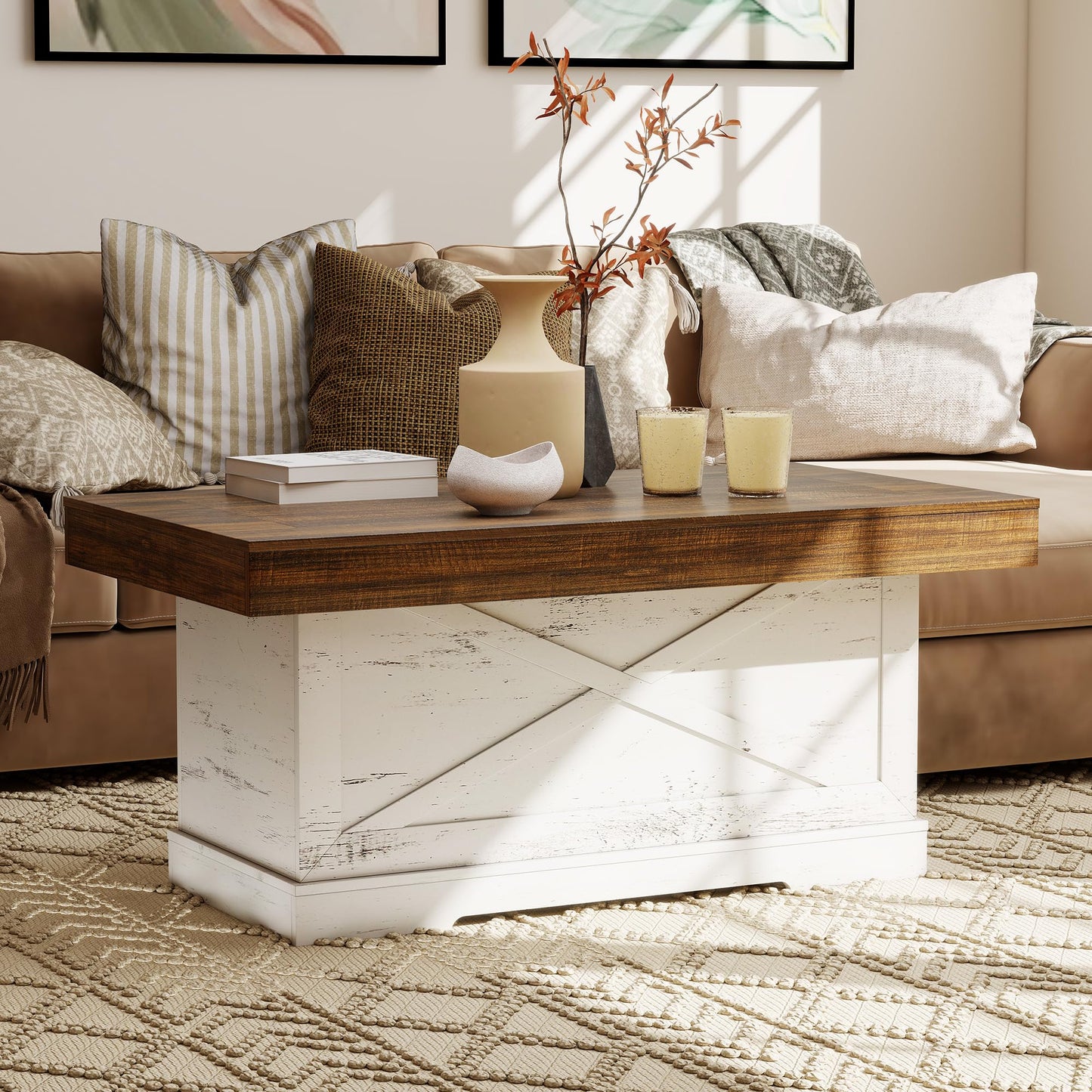 Lvifur Coffee Table with Storage Space for Living Room Table, 55 x 100 x 46 cm, Living Room Table, Coffee Table with Storage for Couch, Bedroom