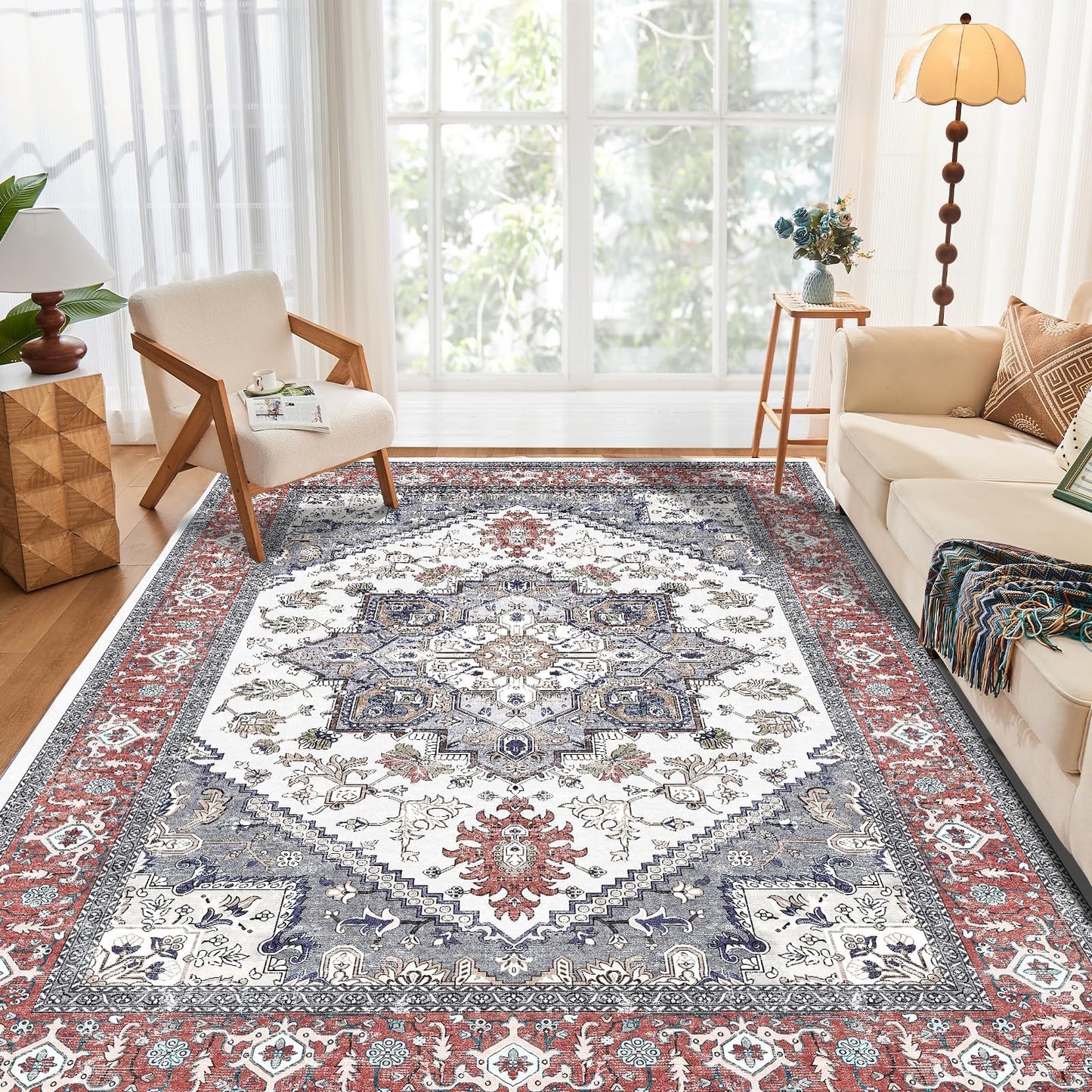 OPPODREAM Soft Area Rugs 4x6, Low-Pile Washable Rugs 4x6 with Non Slip Backing, Faux Cashmere 4 x 6 Throw Carpet, Purple