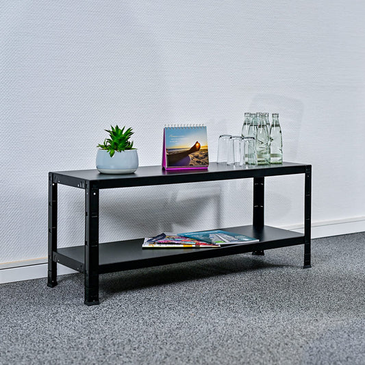 Schulte Regalwelt Boltless Shelving Unit with 2 PowerMAX Shelves, 65 kg Load Capacity, 43 x 100 x 35 cm (H x W x D), Black Structure, Storage Shelf, Workshop Shelf, Basement Shelf, Garage Shelf, Metal