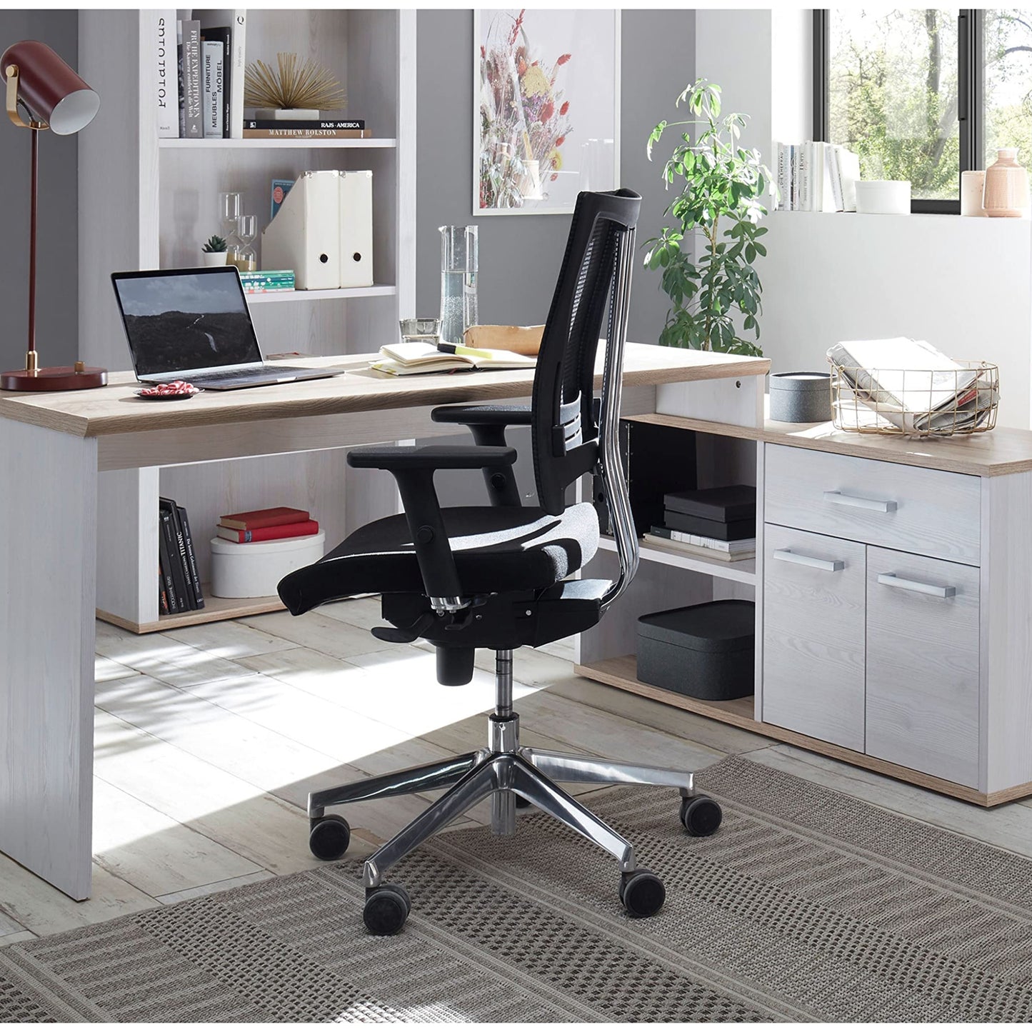 DEINE TANTE EMMA 39-015-D4 Romance Sibiu Larch White / Sanremo Oak Nb. Desk Angle Work Table Office Table Approx. 177 x 76 x 130 cm