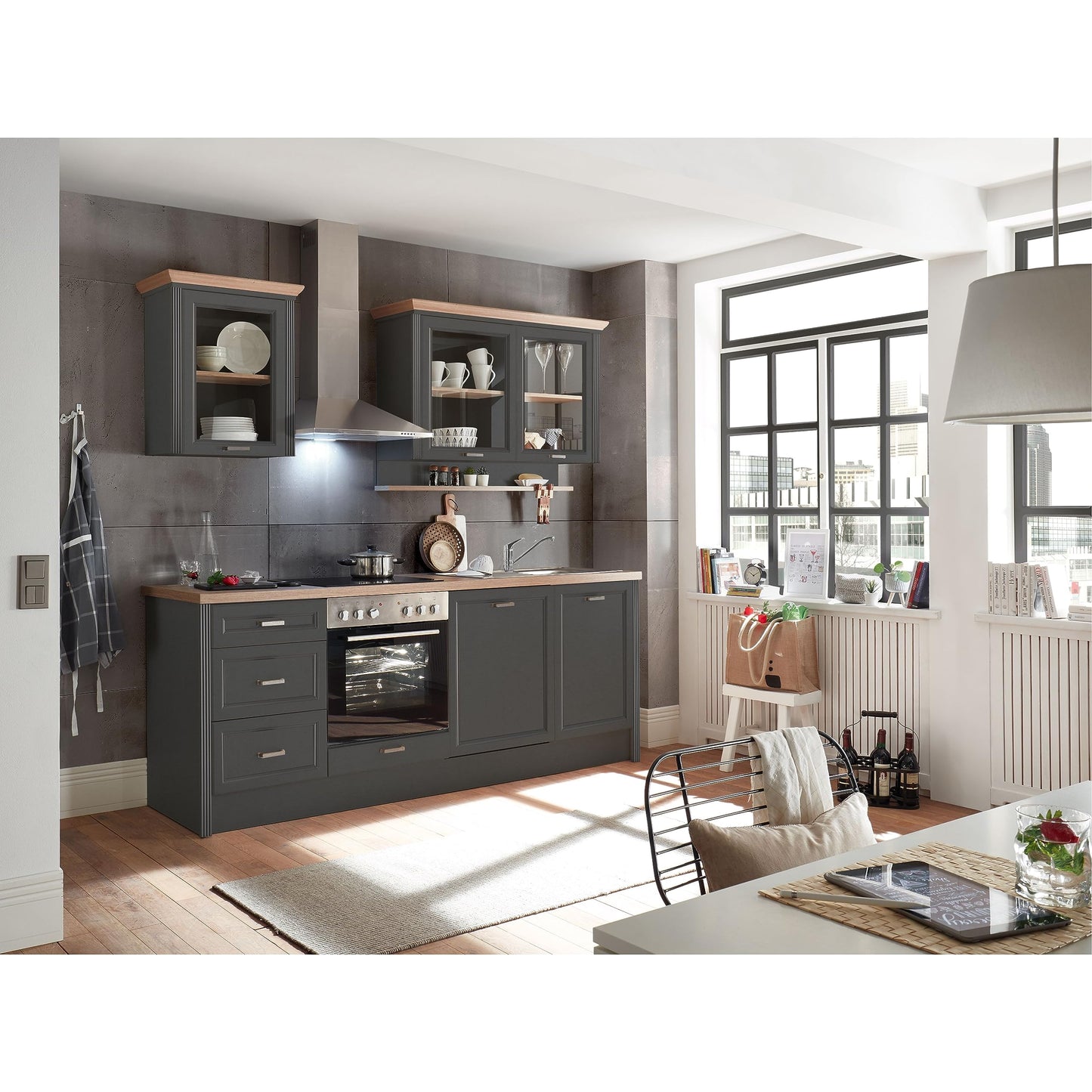Jasmin Modern Kitchen Unit without Electrical Appliances in Light Pine Artisan Oak Look - Spacious Fitted Kitchen in Country House Style - 344 x 228 x 60 cm (W x H x D)