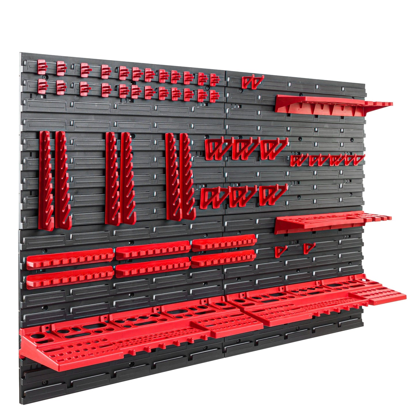 Storage System Wall Shelf 230 x 78 cm, Tool Holders, 46 Pieces Stacking Boxes, Storage Shelves, Storage Boxes, Extra-Strong Wall Shelves, Expandable Workshop Shelving, Workshop Shelves