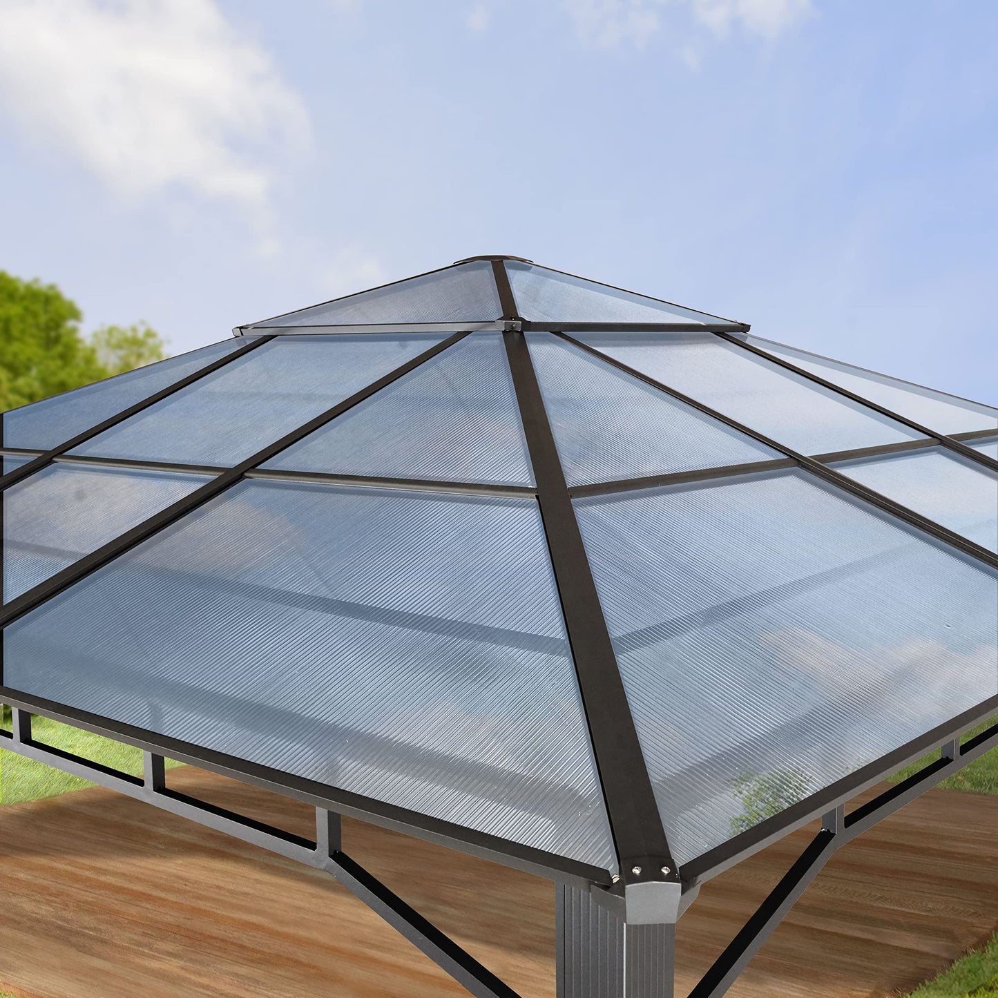 Toolport Garden Gazebo, 3 x 4 m, Waterproof, Aluminium, Deluxe, Polycarbonate Roof Approx. 8 mm, Gazebo with 4 Side Panels, Party Tent, Grey, 9 x 9 cm Profile