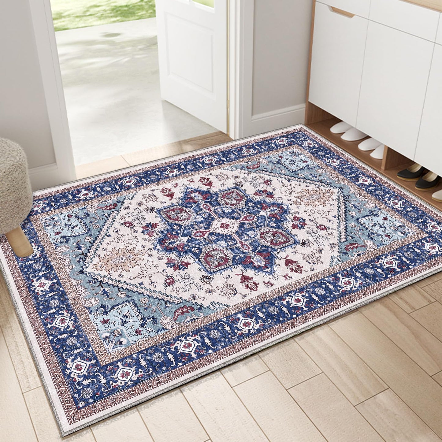 OPPODREAM Soft Area Rugs 4x6, Low-Pile Washable Rugs 4x6 with Non Slip Backing, Faux Cashmere 4 x 6 Throw Carpet, Purple