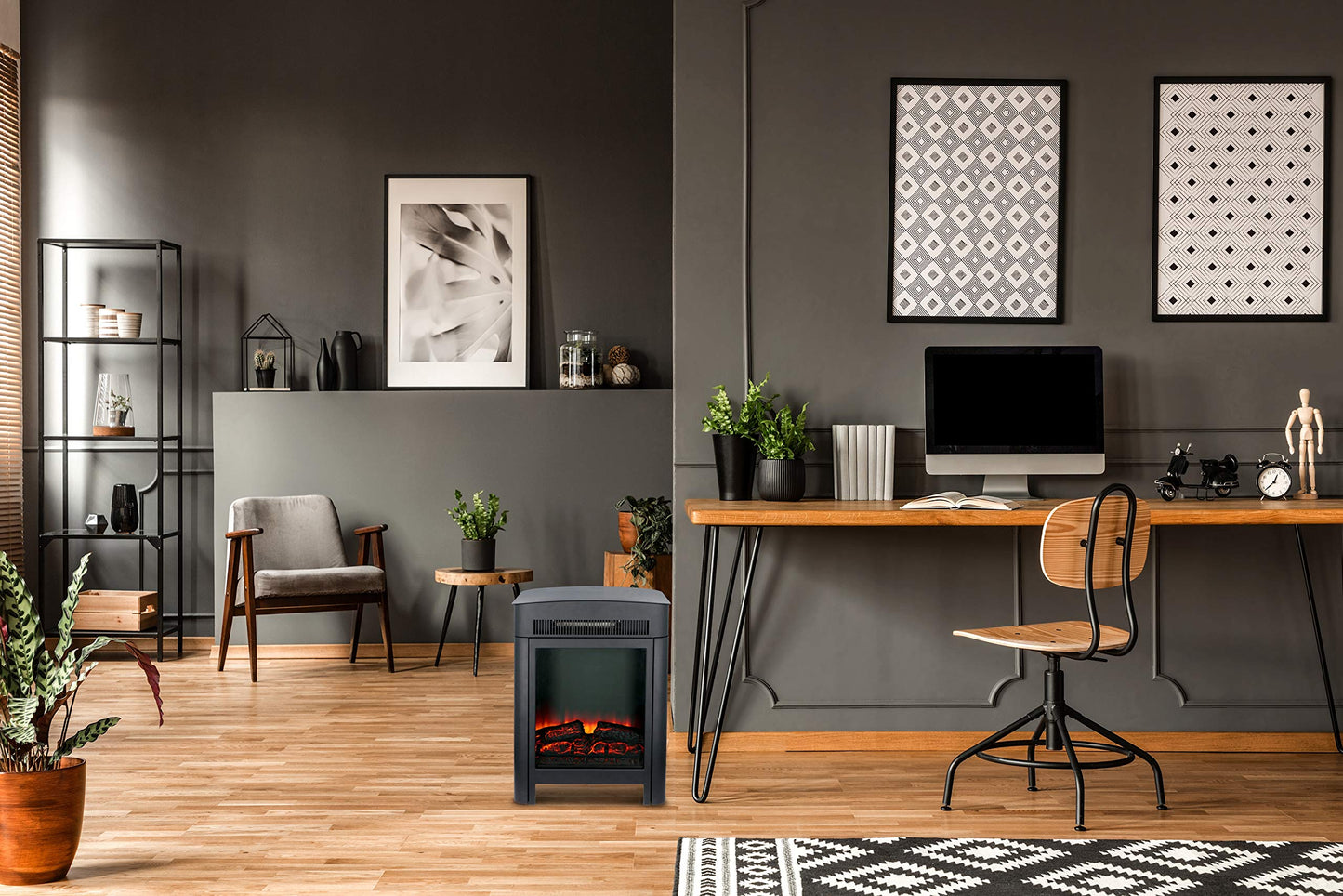 alpina Lucerne Electric Fireplace - Electric Fireplace with Heating 1800-2000W - Electric Fireplace with Thermostat Heating - LED Fireplace with Realistic Flame Effect - Compact Fireplace Freestanding