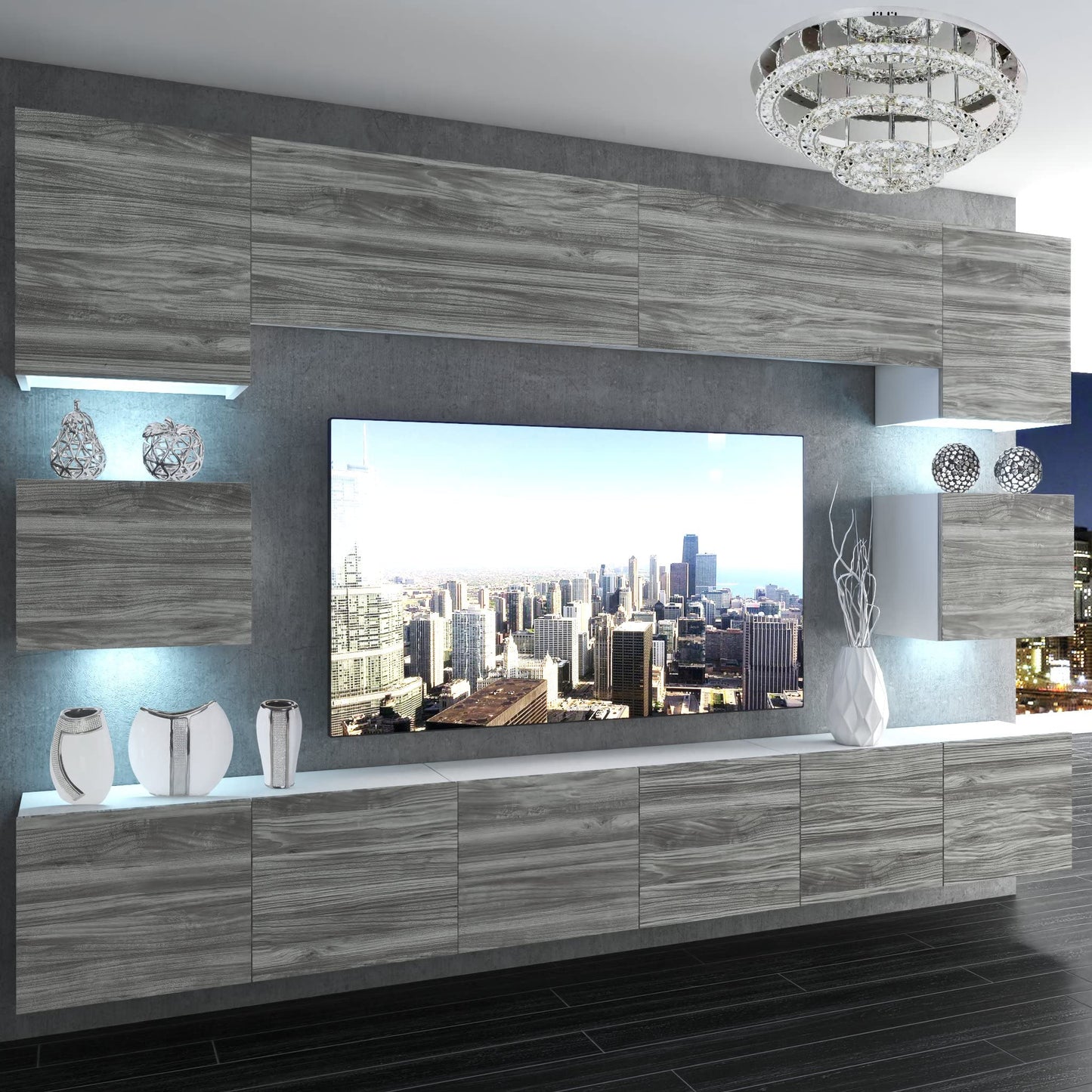 BELINI Living Room Wall Unit Full Equipment Living Room Set Modern Cabinet Wall with LED Lighting TV Cabinet White