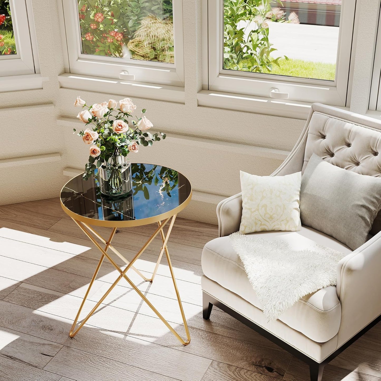 Coffee Table Side Table Round Black Green Living Room Table Sofa Table for Living Room Garden Balcony Bedroom Table Round Modern Plant Table Outdoor with Marble Pattern