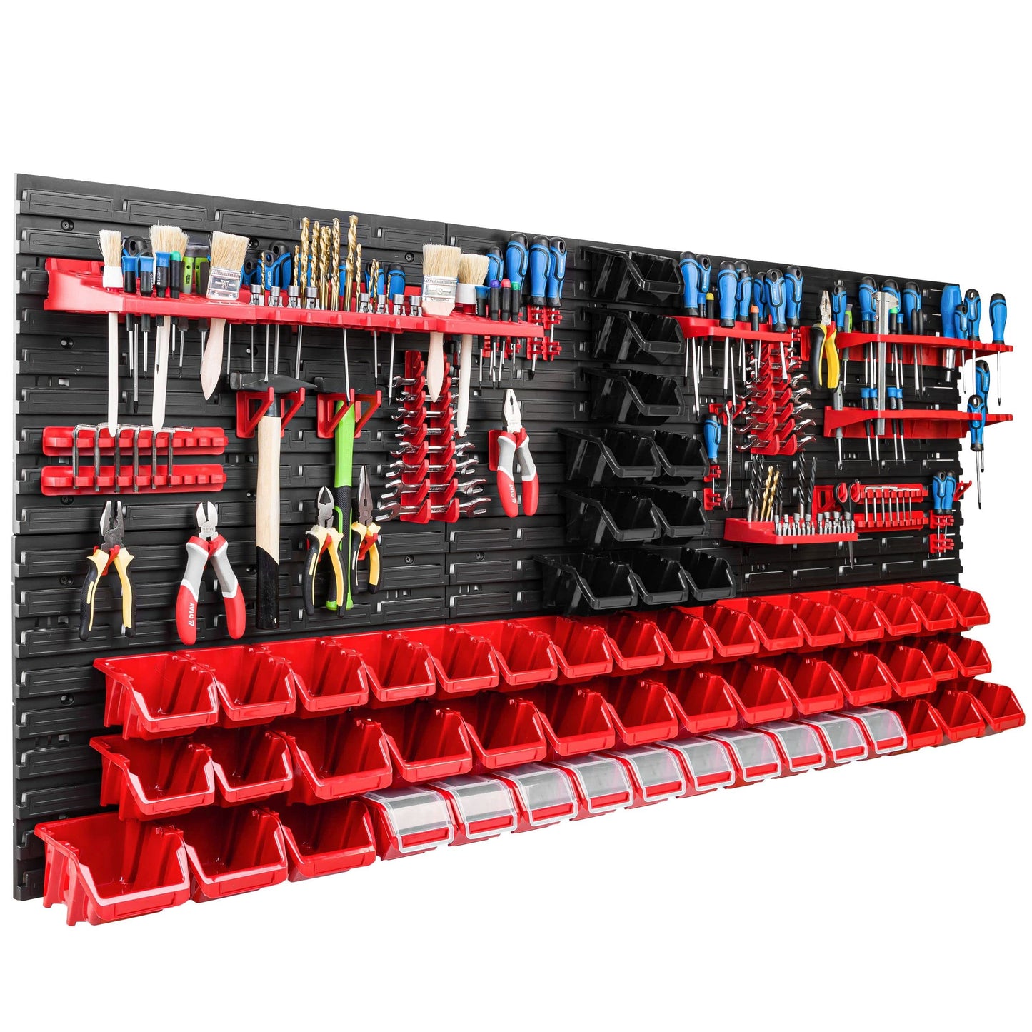 Storage System Workshop Shelving | 172 x 78 cm | Pack of 78 | Wall Shelf with Tool Holders and Stacking Boxes - Wall Plates Extra Strong Shed Shelf Warehouse Wall Storage Shelf Garage Shelf