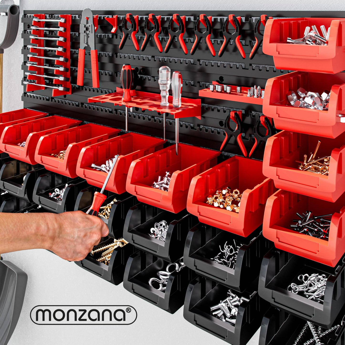Deuba® Wall Shelf + Stacking Boxes - Extra Strong Wall Panels - Extendable Workshop Shelving