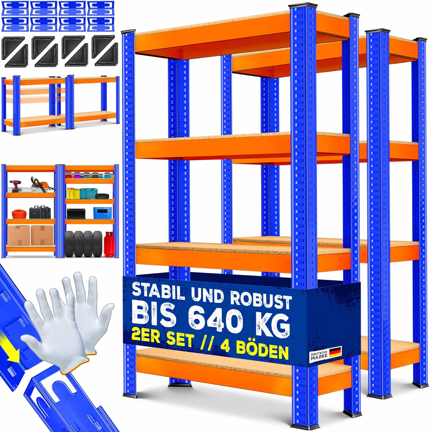 MASKO® Set of 2 Storage Shelves, Heavy Duty Shelves, Basement Shelves, 160 x 80 x 40 cm, Maximum Load 700 kg, 4 Adjustable Shelves, MDF Panels, Boltless Metal Shelf, Workshop, Basement, Garage, Black