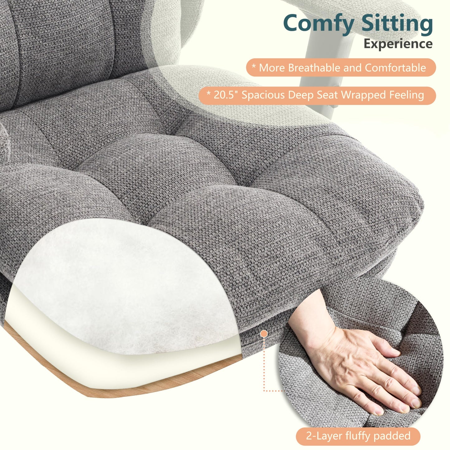 Fizzin Ergonomic Office Chair Office Executive Chair with High Back and Double Cushion Armrests, Reversible, Height-Adjustable Computer Chair (Beige)