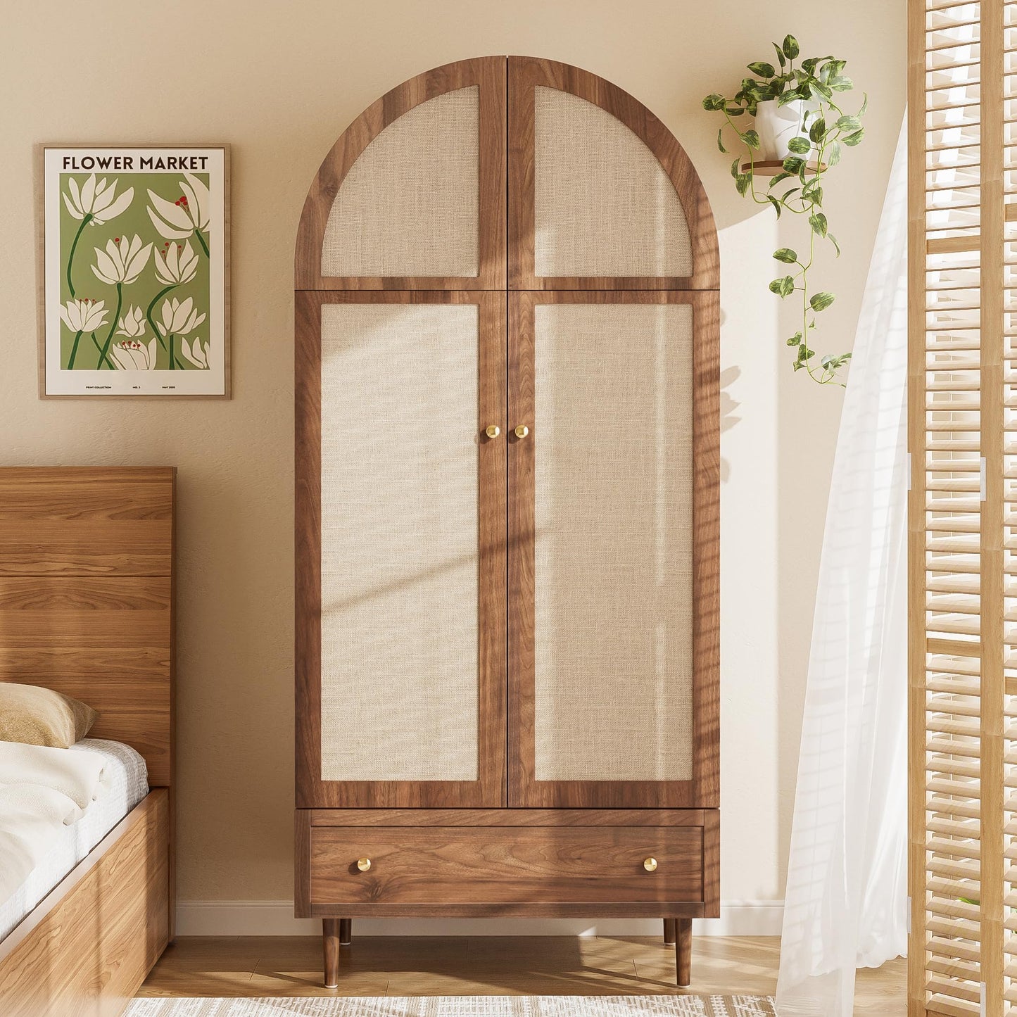 RIAZOS Wardrobe with Storage Cupboard, Double Door Design, with 1 Clothes Rail, 5 Compartments, for Bedroom, Living Room, Children's Room, 70 x 40 x 170 cm, White