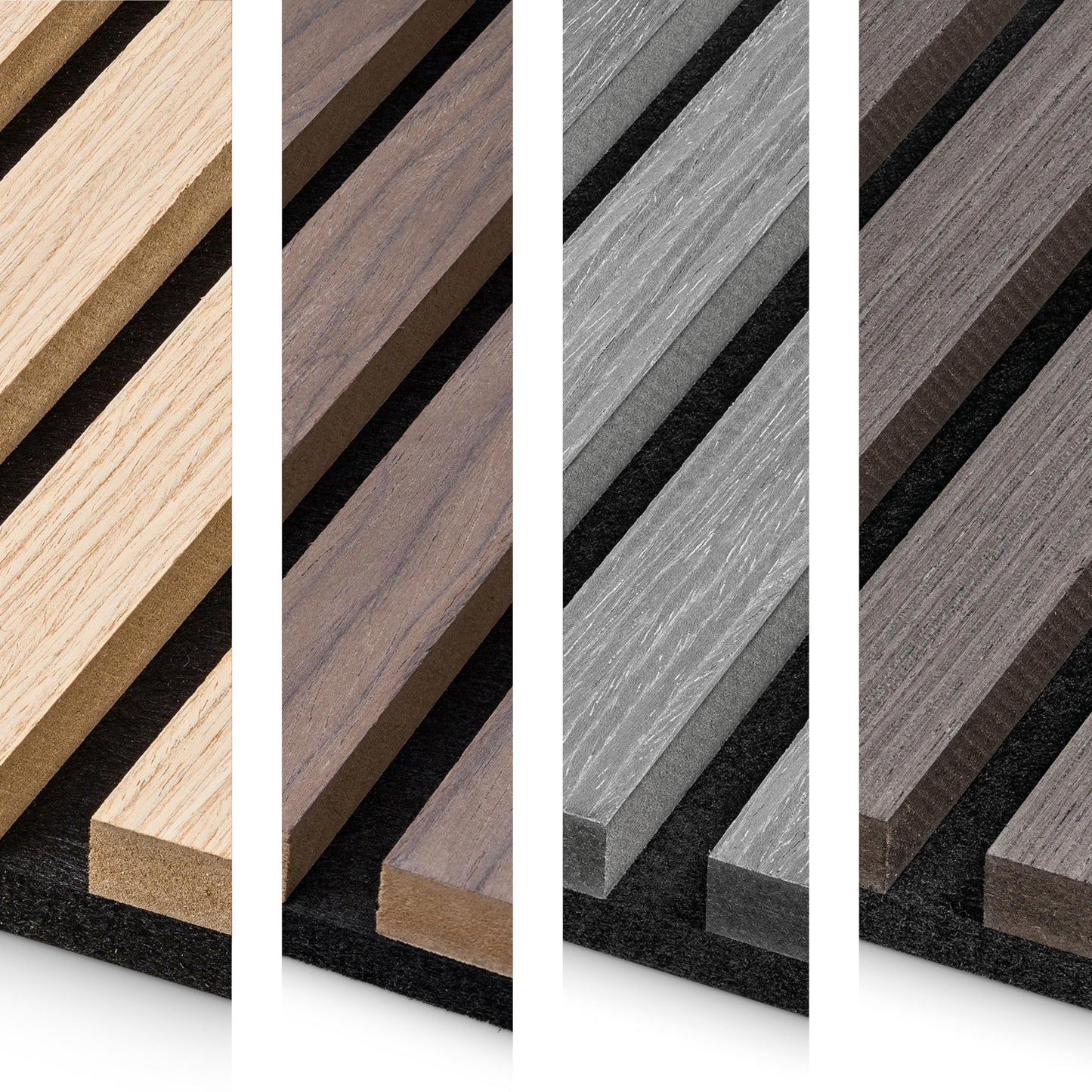 Acoustic Panels Wood 240 x 60 cm, Colour: Grey, Wall Panels Wood, 3D Slat Wall Made of Wood Veneer on Acoustic Felt, Acoustic Panels 2400 x 600 mm